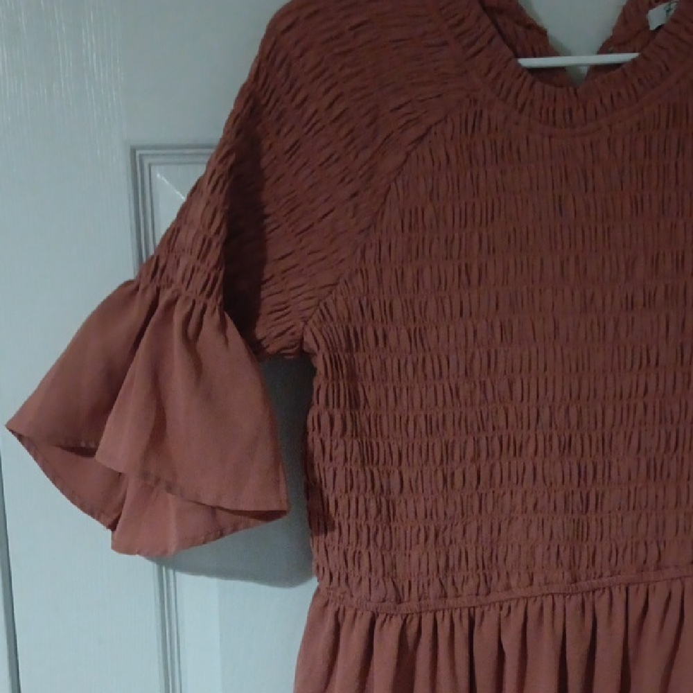 Polagram Smocked Maxi Dress in Terracotta - Picture 2 of 6